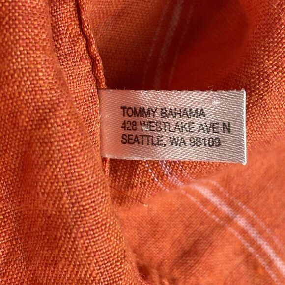 Tommy Bahama Relax Linen Button Up Shirt Men's Medium Orange Check Island Preppy - Picture 13 of 16